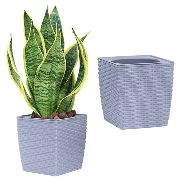 Hxoliqit,Large Pots For Plants Indoor,Square Flower Pot Creative Woven Rattan Plastic Flower Pot Lazy Automatic Water Absorbent Green Flower Pot Gardening,Gray