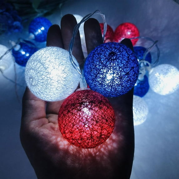 Hxoliqit Outdoor Solar Independence Day Decor LED Ball String Lights