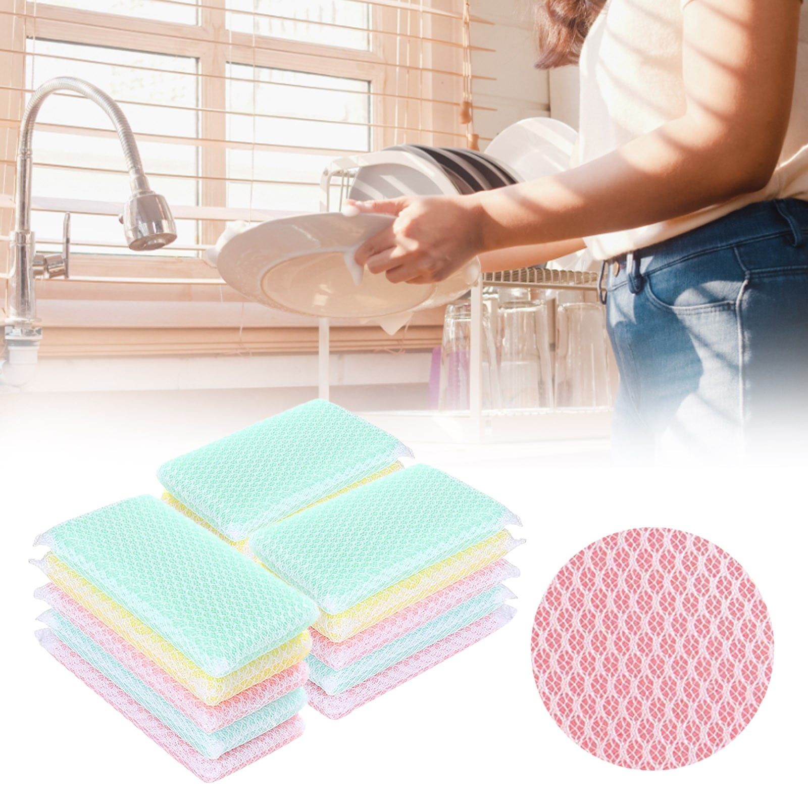 Hxoliqit Pack Of 15 Kitchen Dishwashing Sponges Mesh Net Scouring Pad