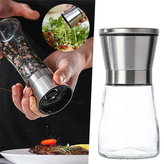 Hxoliqit Pepper Grinder Manual Mill Refillable 180ml Stainless Steel Adjustable Coarseness Silver,Pepper Mill,Pepper Mill Grinder,Peppercorn Grinder