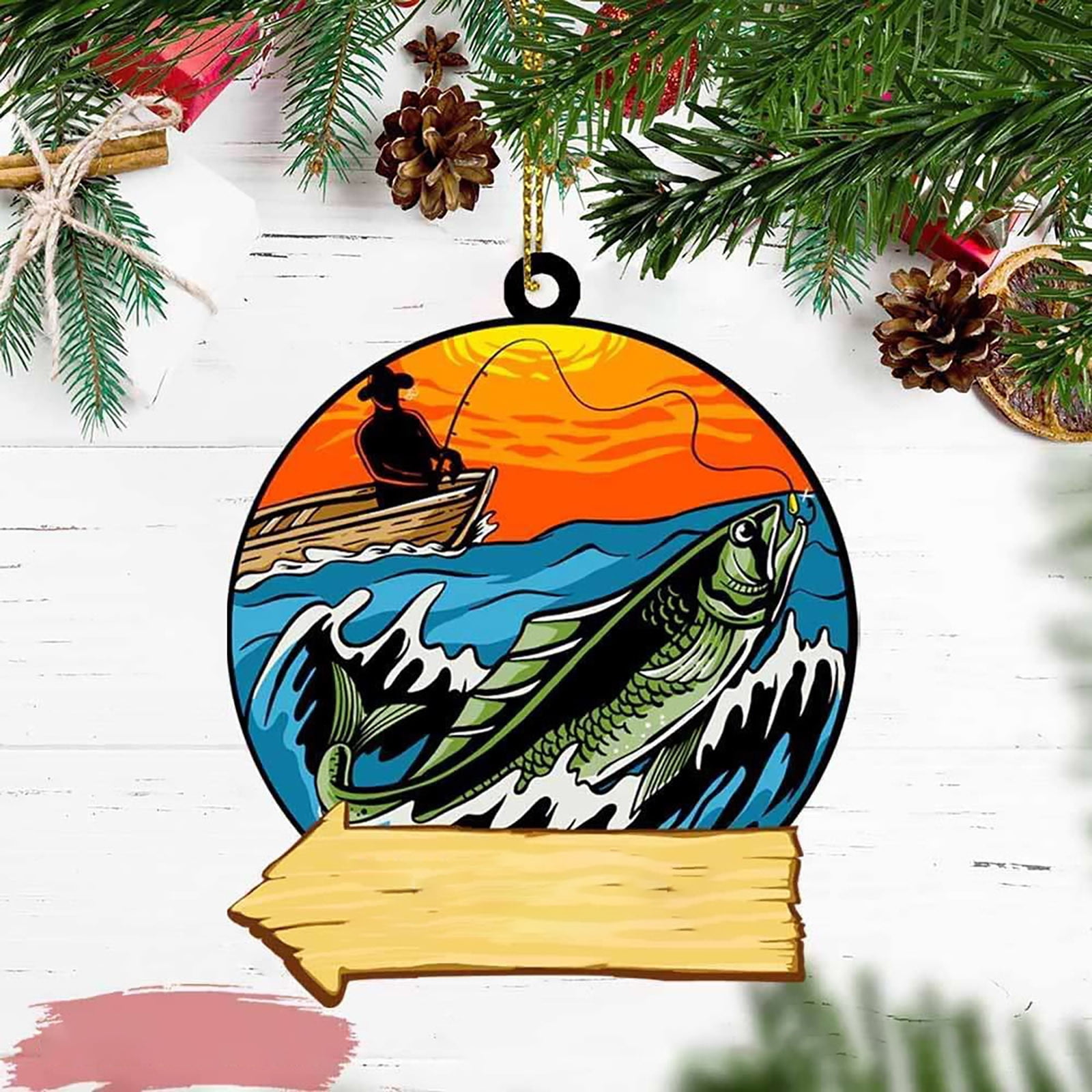 Hxoliqit Personalized Green Bass Fish Largemouth Flat 2D Christmas