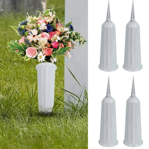 Hxoliqit,Pot Plant 4PCS Cemetery Flower Vase Memorial Floral With Stake Plastic In Ground Decorations For Flowers Holder,Gray
