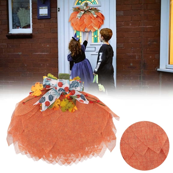 Hxoliqit,Ribbon Christmas Advent Wreath Simulation Pumpkin Wreath Thanksgiving Halloween Creative Door Autumn Garden Decoration Props,Orange