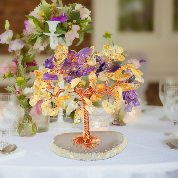Hxoliqit Rystal Tree Natural Crystals Stone Base Tree Copper Wire Amethyst Tree Crystals Life Tree Attract Luck Tree For Positive Energy Gemstone Decor Spiritual Gift Meditation Desk Decorations