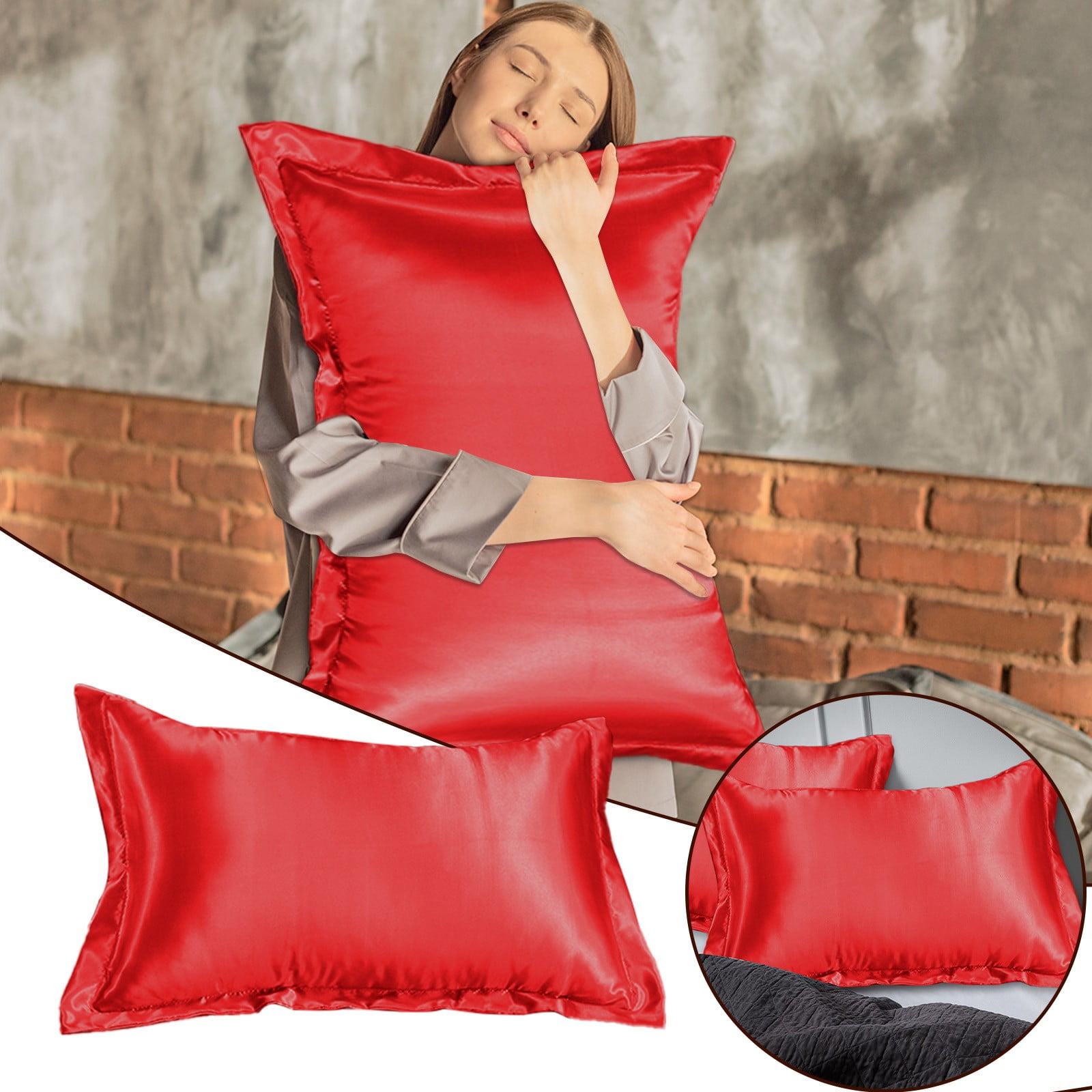 Hxoliqit Solid Color Faux Silk Pillowcase Silk No Zipper Envelope