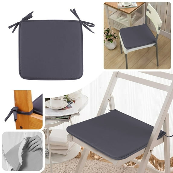Tie on Seat Cushions for Chairs Square Strap Garden Chair Pads Cushion Outdoor Bistros Stool Patio Dining Room Polyester Gray