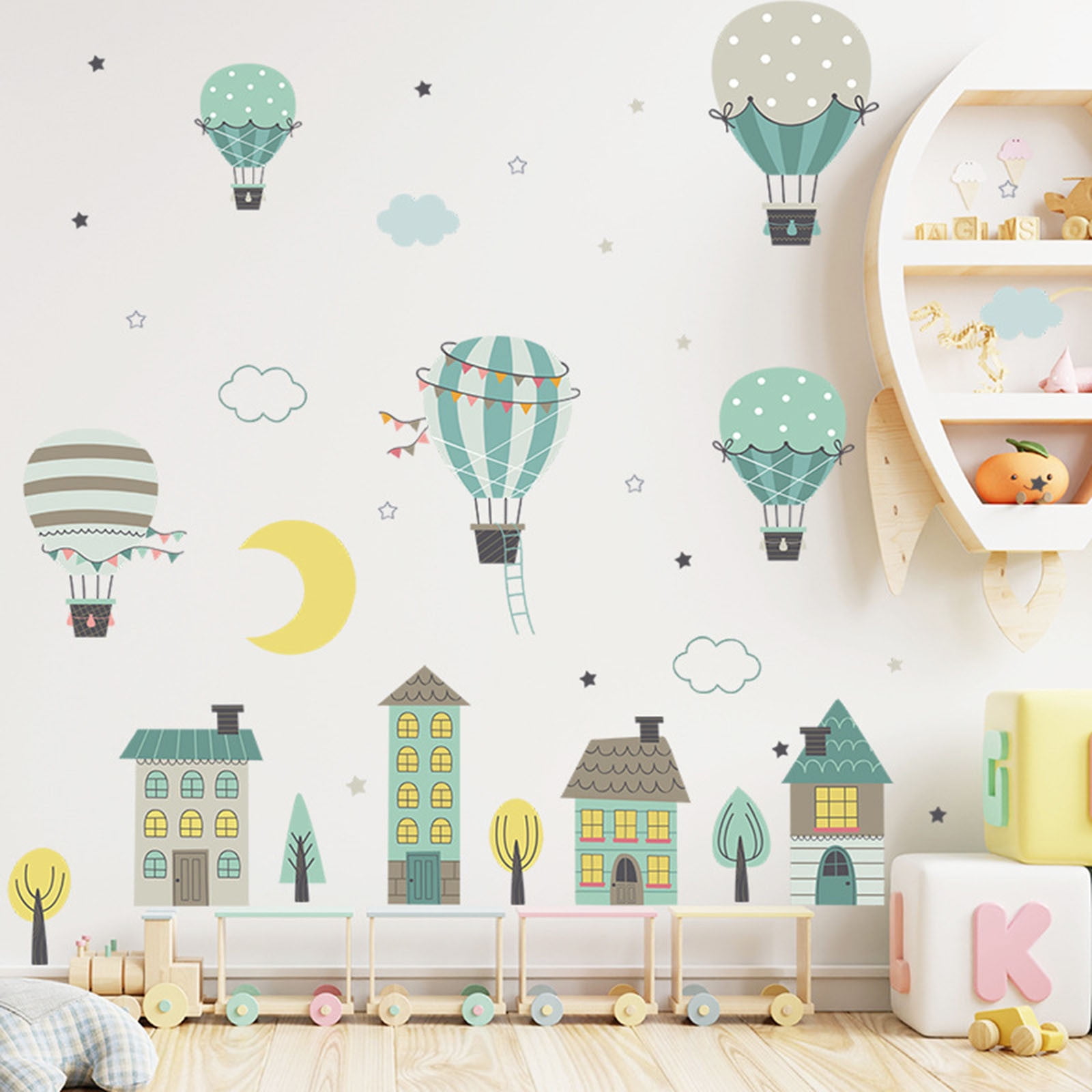 Hxoliqit Wall stickers ideas,Building Air Balloon Cloud MoonPlaying