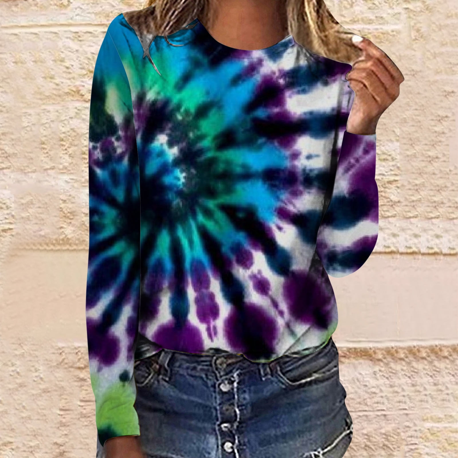 Hxroolrp Shirts For Womens Daily Print O Neck Tops Long Sleeve Workout