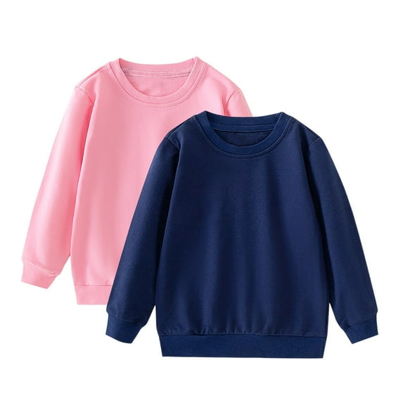 Hxshgdsn 2 Pcs Fall Winter Sweatshirts For Girls Boys Long Sleeve Solid Color Pullover Crew Neck Tops Pink 5 4 Years
