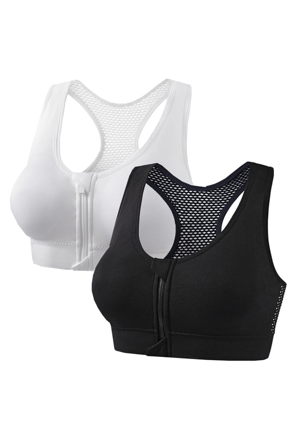 2Pack Racerback Bras for Womens Front Zip High Impact Sports Workout Bra(Silver/3XL)