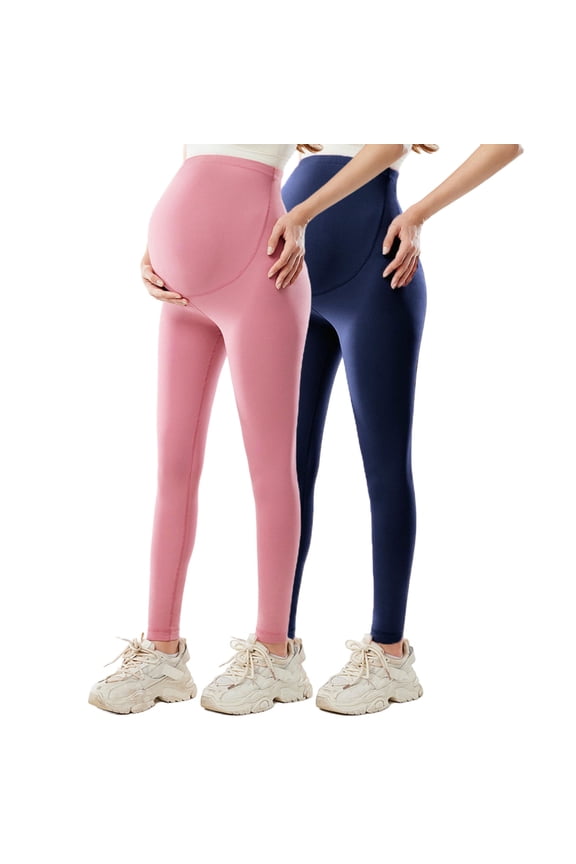 2Pack Yoga Leggings For Pregnant Stretchy Over The Belly Maternity Pants Pregnancy Activewear Watermelon Red S