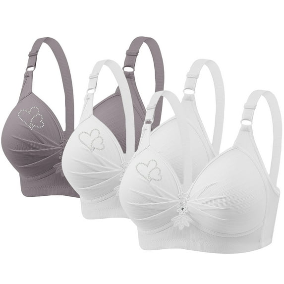 Hxshgdsn 3PC Back Closure Bras Casual Push Up Shaping Cup Shoulder Strap Embroidered Underwire Bras Plus Size Extra-Elastic Wirefree Womens Bras,Gray 1,46B