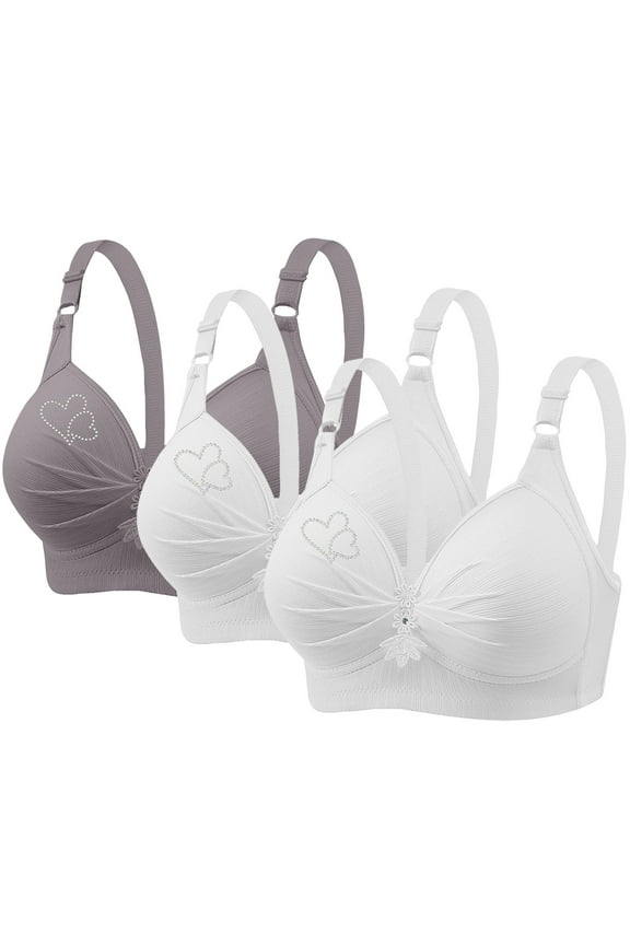 3PC Back Closure Bras Casual Sexy Push Up Shaping Cup Shoulder Strap Embroidered Underwire Bras Plus Size Extra-Elastic Wirefree Womens Bras,Gray 1,44B