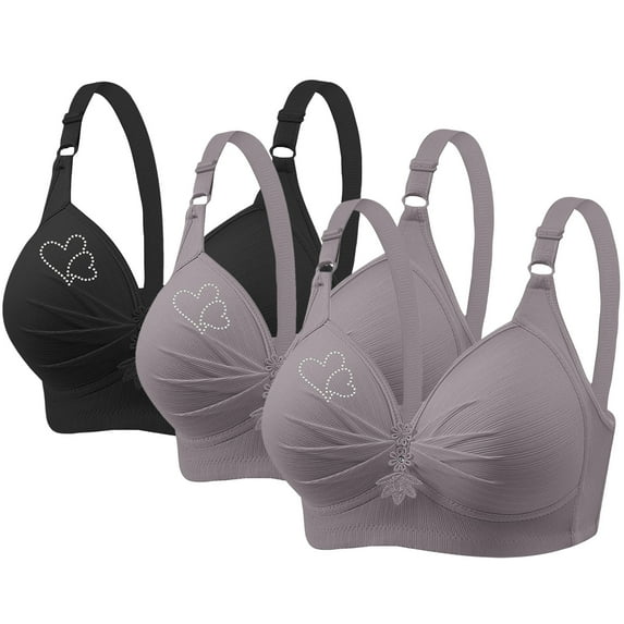 Hxshgdsn 3PC Wirefree Bras for Women Plus Size Adjustable Shoulder Straps Push Up Bras Embroidered Wirefreee Extra-Elastic Active Yoga Sports Bras,Black 1,34C