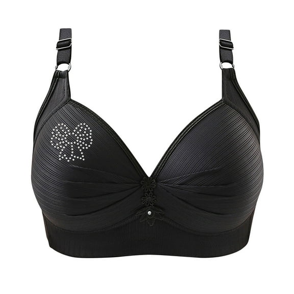 Hxshgdsn 3 Pack Wirefree Bras for Women Plus Size Adjustable Shoulder Straps Push Up Embroidery Glossy Extra-Elastic Bras Active Yoga Sports Bras,Black 2,40C