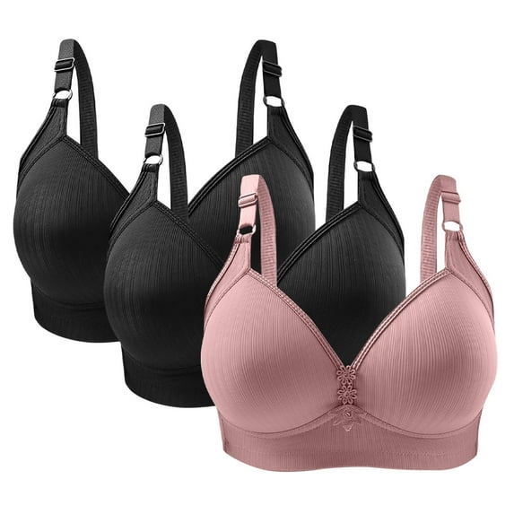 Hxshgdsn 3PC Women Padded Push Up Bras Embroidered Full-Coverage Soft Extra-Elastic Wireless Backless Everyday No Rims Underwear Sports Bras,Black 4,42/95