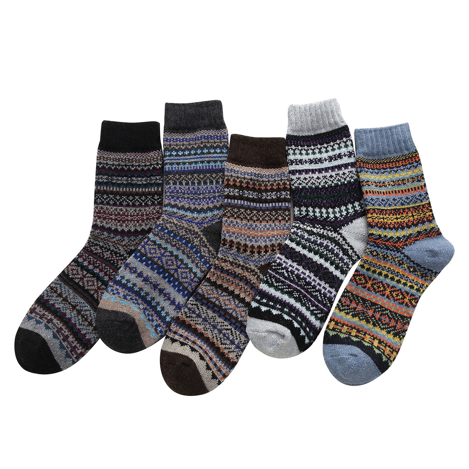 Hxshgdsn 5 Pairs Womens Stocking Stuffers Sockings Winter Gifts Wool Soft Warm Cozy Crew Socks Black,White,Gray,Wine,Blue One Size