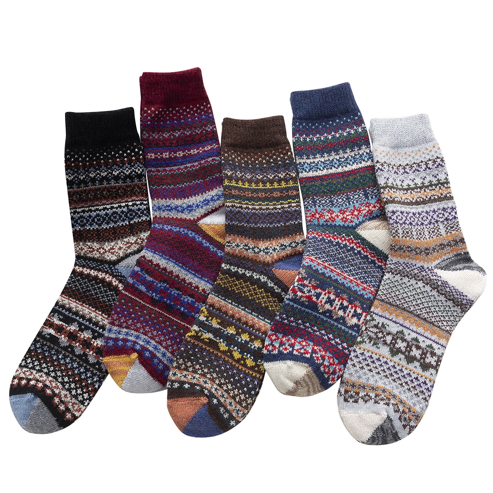 Hxshgdsn 5 Pairs Womens Stocking Stuffers Sockings Winter Gifts Wool Soft Warm Cozy Crew Socks White,Purple,Blue,Wine,Black One Size