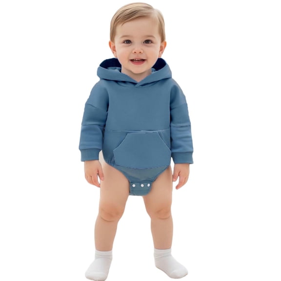 Hxshgdsn Baby Hoodie Onesie With Large Pocket Long Sleeve Sweatshirt Crotch Opening Soft Tops Blue 3-6Months