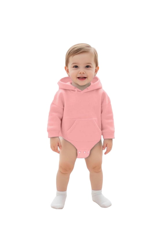 Baby Hoodie Onesie With Large Pocket Long Sleeve Sweatshirt Crotch Opening Soft Tops Pink 6-12Months