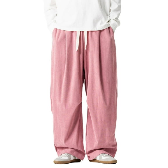 Hxshgdsn Baggy Sweatpants For Men Loose Fit Wide Leg Drawstring Elastic Waist Pocket Sport Pants Pink 5Xl