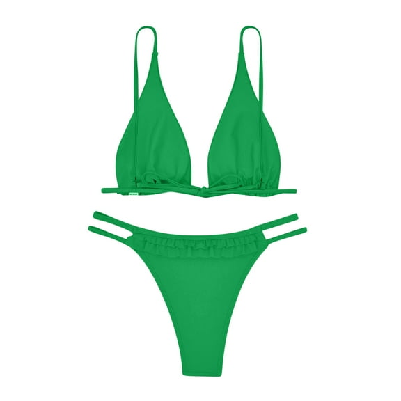Hxshgdsn Bikini Sets For Women 2 Piece Spaghetti Strap Swimsuits Three Point Bathing Suits Cheeky Swimwear Green L