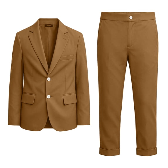 Hxshgdsn Boys 2 Piece Formal Suit Notch Lapel Jacket and Cuffed Dress Pants with Button Closure for Casual Business(Brown/3 Years)