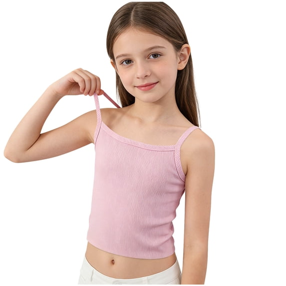 Hxshgdsn Cami Tank Tops for Girls Ribbed Spaghetti Strap Camisole Shirts Summer Kids Outfits(Pink/160)