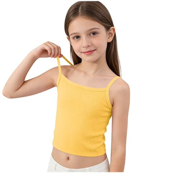 Hxshgdsn Cami Tank Tops for Girls Ribbed Spaghetti Strap Camisole Shirts Summer Kids Outfits(Yellow/160)