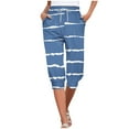 thumbnail image 1 of Hxshgdsn Capris Leggings for Women Floral Printed Patchwork Color Block Stripe Drawstring Yoga Pants Summer Casual Cropped Leg Pants,Blue,L, 1 of 4