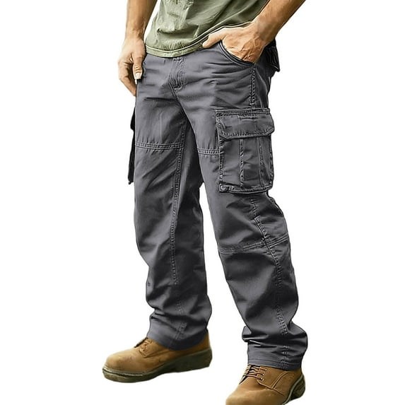 Hxshgdsn Cargo Pants For Men Loose Fit Outdoors Button Zipper Sweatpants Solid Color Casual Hiking Gray 4Xl