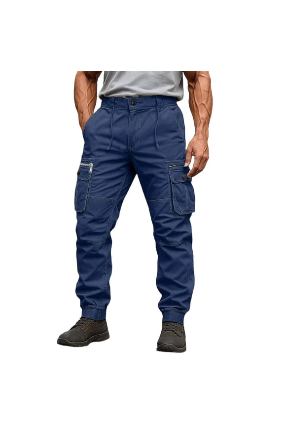 Cargo Pants For Men Slim Fit Cuffed Workpant With Pocket Casual Trendy Workwear Blue 34
