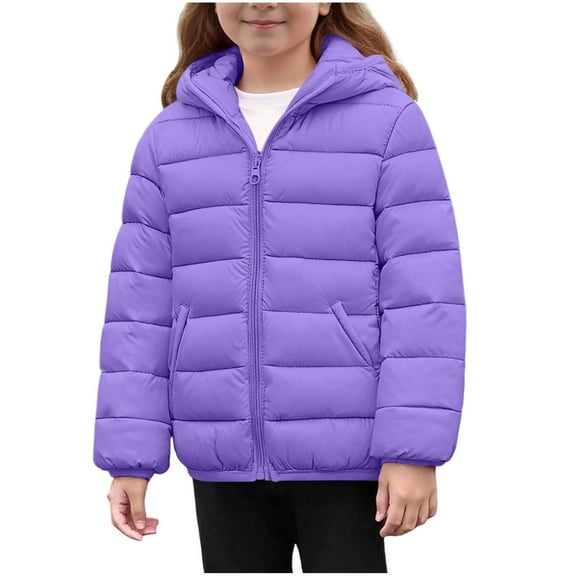 Hxshgdsn Children Down Jackets Boys Girls Hooded Puffer Lightweight Zipper Warm Down Coats Resistant Snow Outerwear 2025 Clothes With Pockets For Gifts Purple-1 140