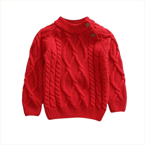Hxshgdsn Childrens Cable Knit Sweaters Long Sleeve Button Pullover Jacquard Winter Thick Warm Tops Red 0-3 Month