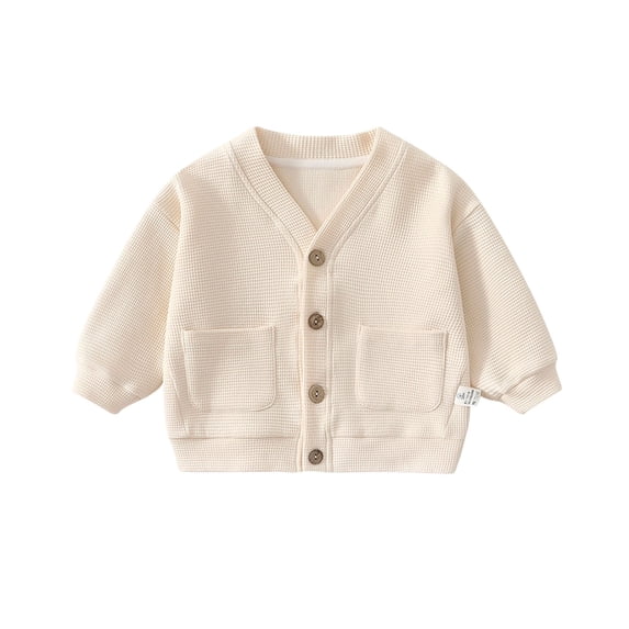 Hxshgdsn Childrens Knit Cardigan Sweater With Pocket Oversized Button Down Jacket Winter Trendy Tops Beige 3-4 Years