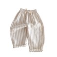 thumbnail image 1 of Hxshgdsn Childrens Summer Linen Long Pants Striped Elastic Waist Trendy Sweatpants For Toddler Boys Girls Beige 0 Month, 1 of 5