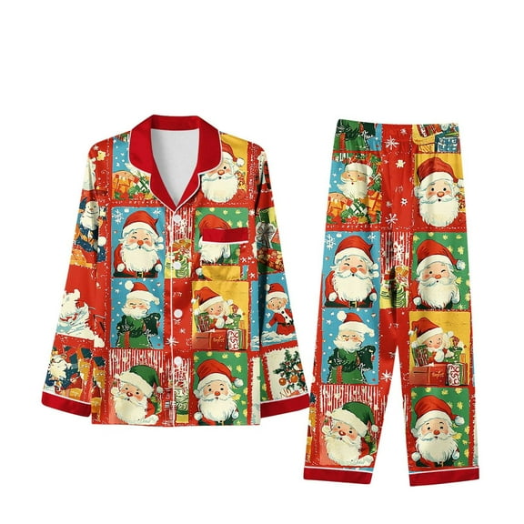 Hxshgdsn Christmas Family Pajamas Set Matching Cute Xmas Printed V Neck Tops And Soft Pants Loungewear Red 2 Mom Xl