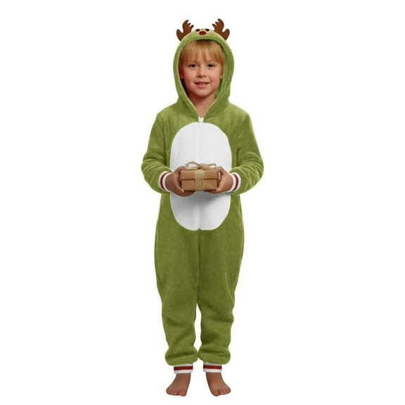 Hxshgdsn Christmas Onesie Pajamas For Family Cute Ears Jumpsuit With Zipper Hooded Trendy Holiday Green 7T