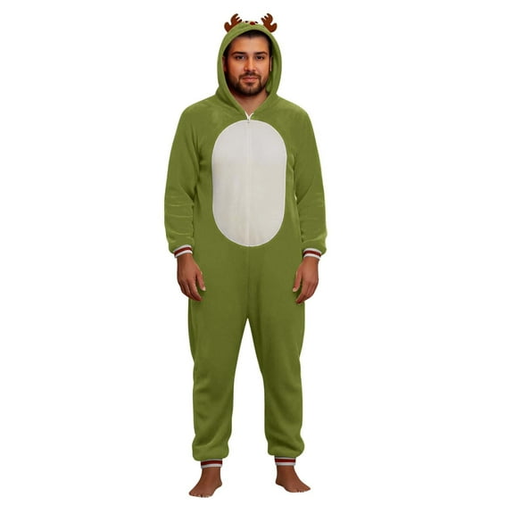 Hxshgdsn Christmas Onesie Pajamas For Family Cute Ears Jumpsuit With Zipper Hooded Trendy Holiday Green Dad S