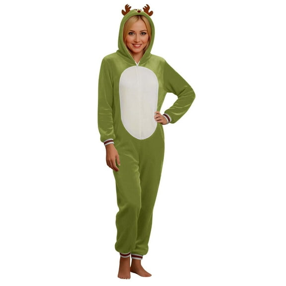 Hxshgdsn Christmas Onesie Pajamas For Family Cute Ears Jumpsuit With Zipper Hooded Trendy Holiday Green Mom S