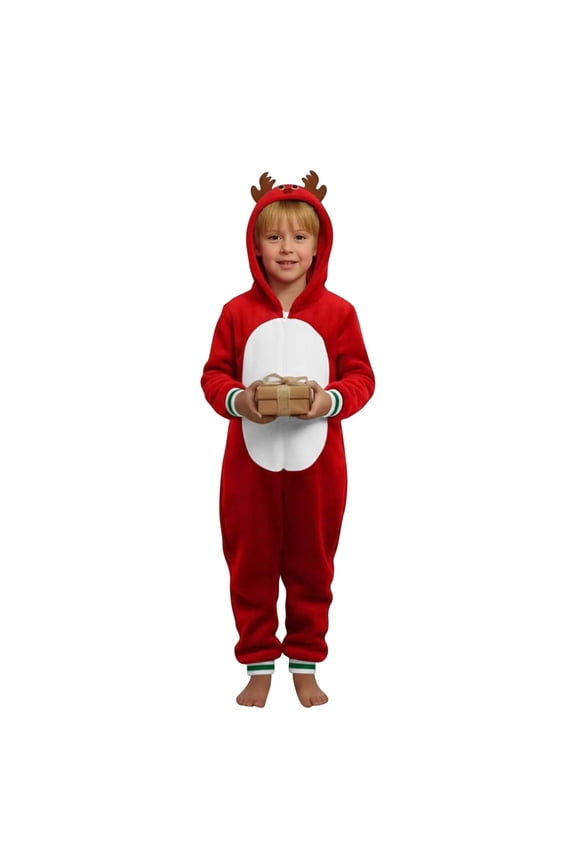 Christmas Onesie Pajamas For Family Cute Ears Jumpsuit With Zipper Hooded Trendy Holiday Red 9T