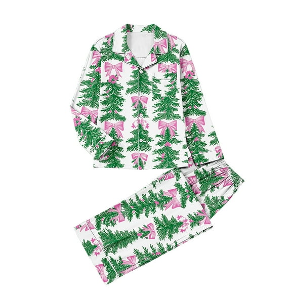 Hxshgdsn Christmas Pajamas Set For Women Graphic Printed Button Down Shirt And Elastic Waist Pant Loungewear Green 3 M