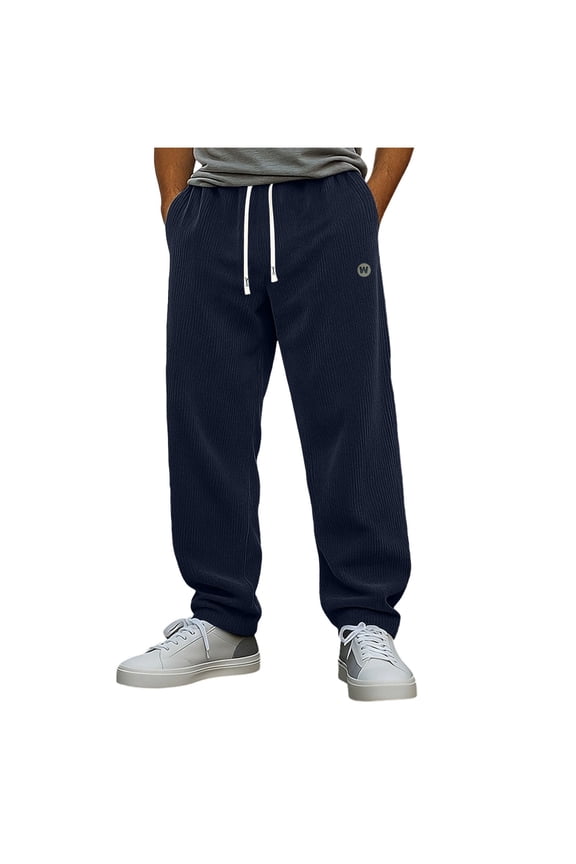 Corduroy Long Pants For Men Straight Leg Velvet Warm Sweatpants Casual Blue S