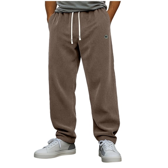 Hxshgdsn Corduroy Long Pants For Men Straight Leg Velvet Warm Sweatpants Casual Coffee L