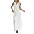 thumbnail image 1 of Hxshgdsn Cotton Sleeveless Summer Maxi Dress Pullover V-Neck Tank Long Dress Plus Size Loose Casual Dress for Women,White,2XL, 1 of 6
