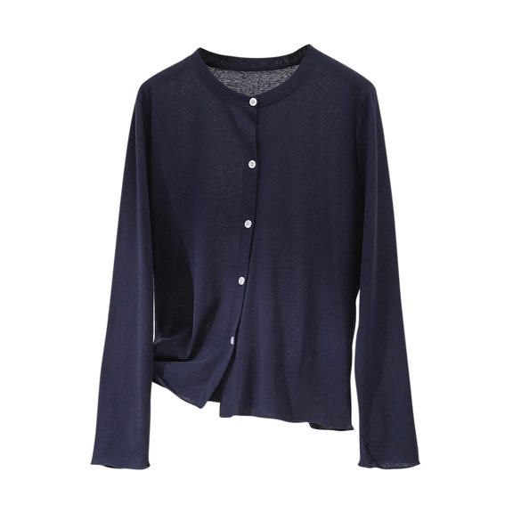 Hxshgdsn Crew Neck Trendy Cardigans For Women Lightweight Button Down Jacket Navy Xl