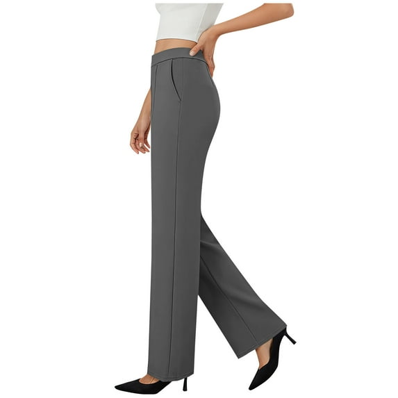 Hxshgdsn Dress Long Pants For Women High Waist Work Slacks Elastic High Waist Trousers Dark Gray Xl