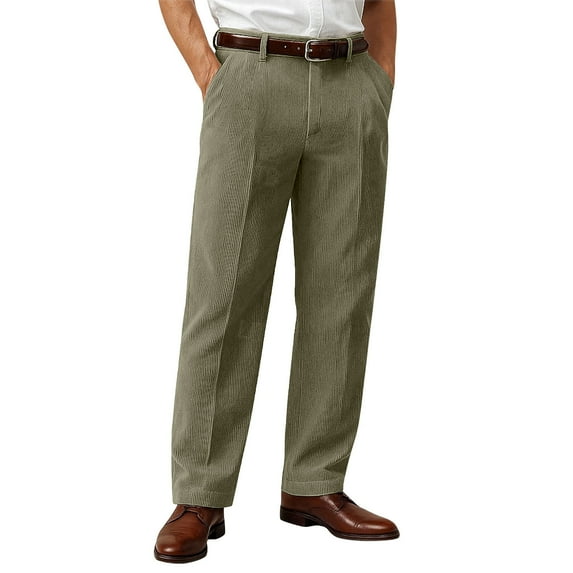 Hxshgdsn Dress Pants For Men Straight Leg High Waist Vintage Corduroy Suit Casual Business Workwear Green 40