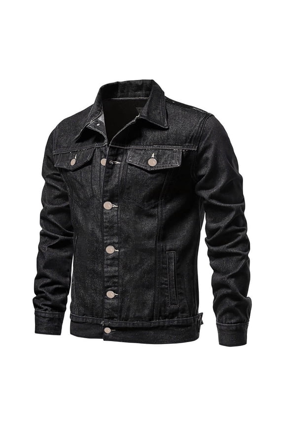 Fall Outfits For Men 2025 Men'S Slim Fit Denim Jacket Button-Up Workwear,Durable For Construction Sites Office Wear Black Xl