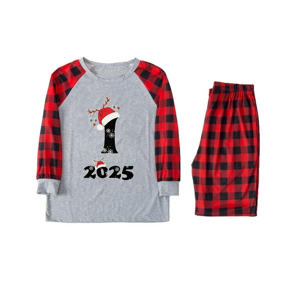 Hxshgdsn Family Christmas Pajamas Matching Set Long Sleeve Letter Printed Tops And Plaid Pants 2Pcs Red 9 Mom M